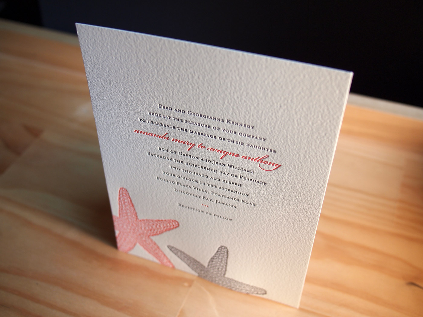 Starfish invitation from Parklife Press